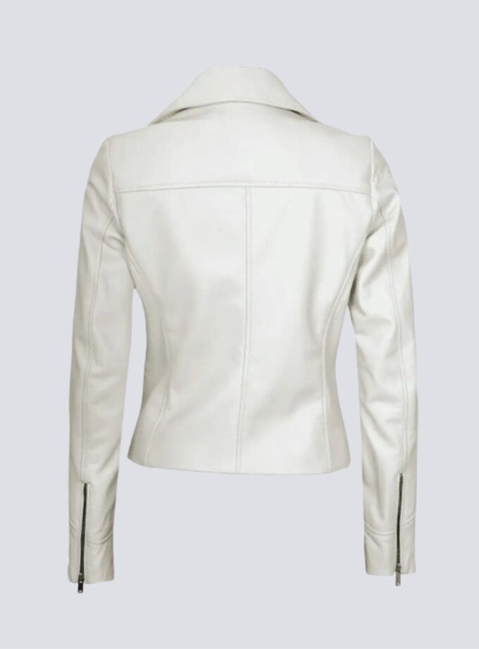 Ninfa Women Moto Style Off White Real Leather Jacket