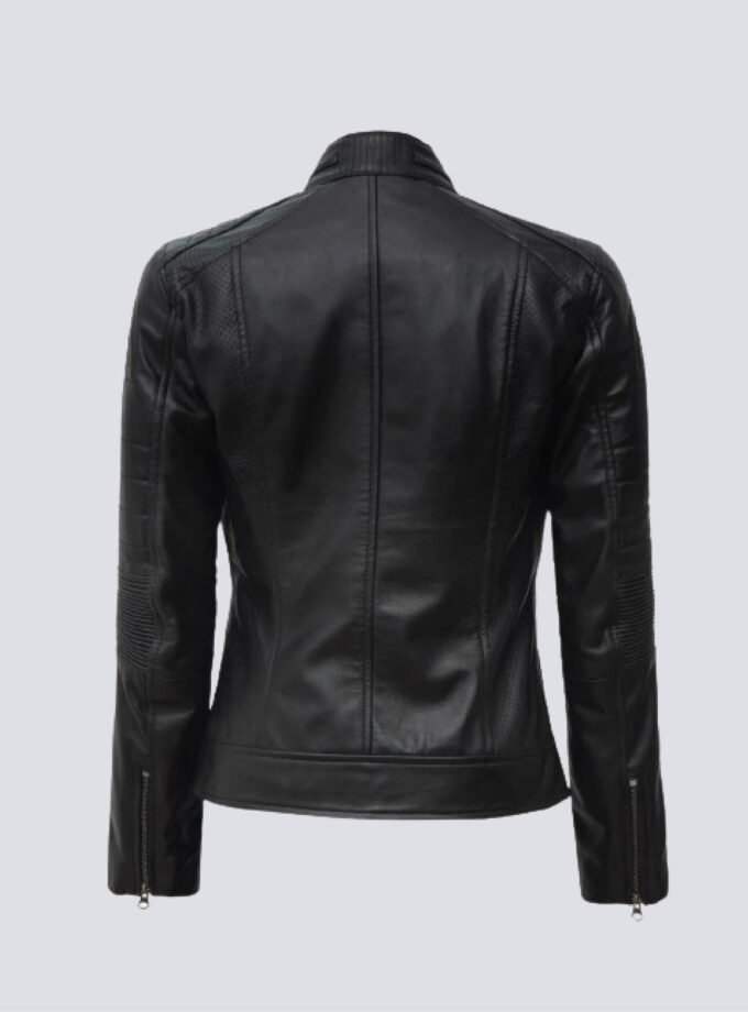 Johnson Women Black Quilted Cafe Racer Leather Jacket