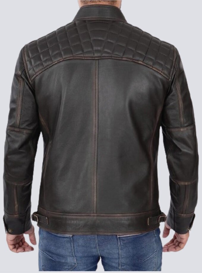 Mens Cafe Racer Distressed Brown Leather Jacket