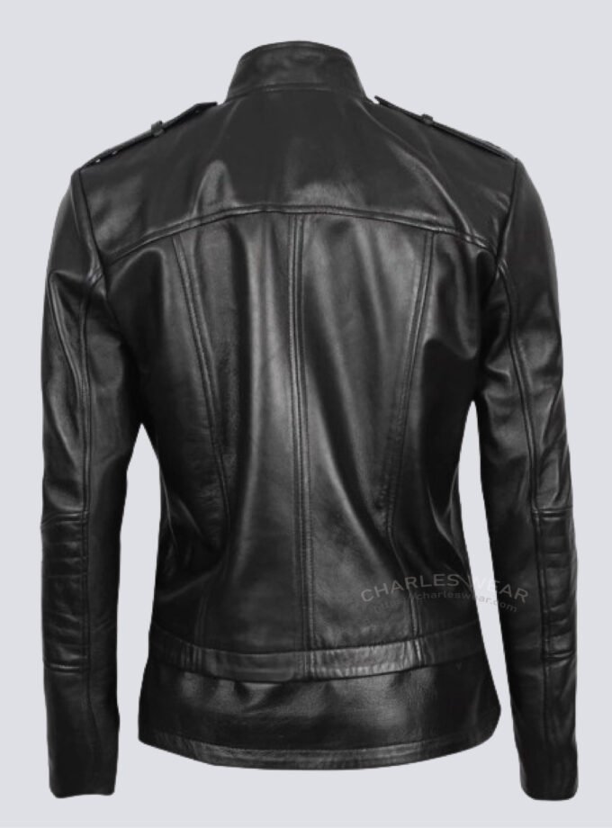 Monica Black Slim Fit Leather Jacket For Women