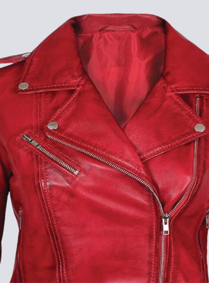 Margaret Red Ladies Biker Leather Jacket