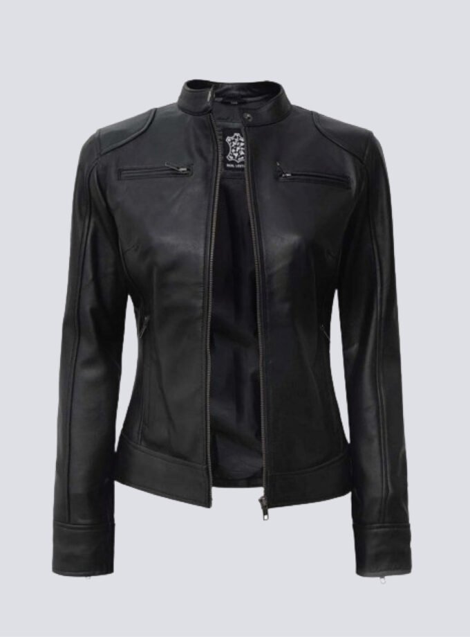Dodge Black Womens Leather Biker Jacket