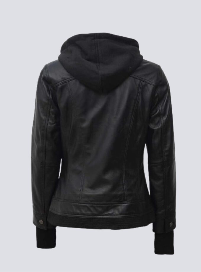 Tralee Black Bomber Women's Leather Jacket With Hood