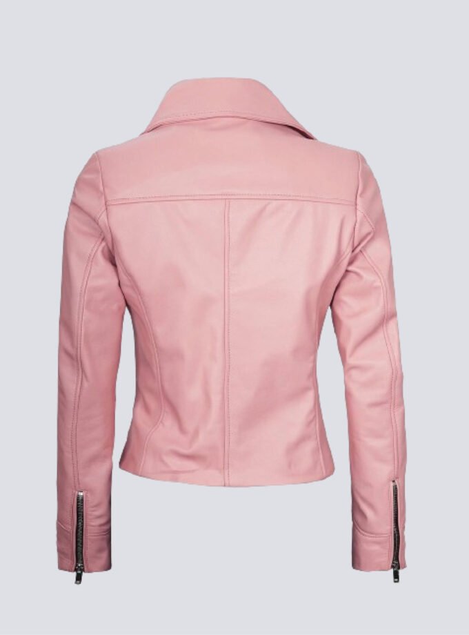 Ninfa Women Moto Style Real Leather Pink Jacket