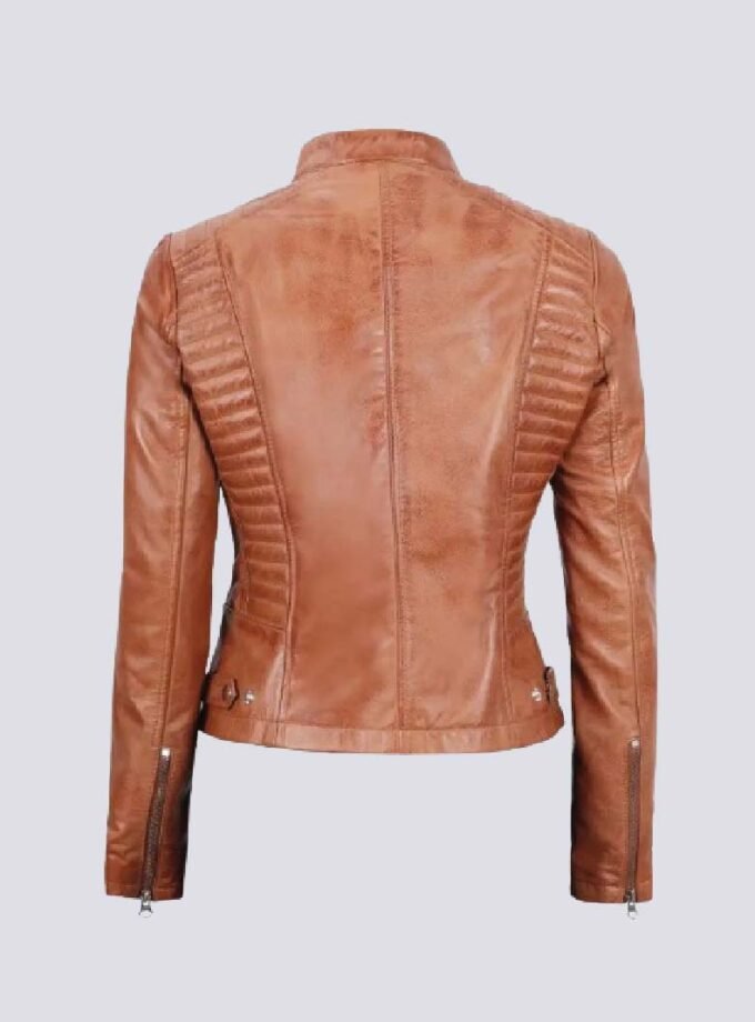 Rachel Womens Tan Cafe Racer Leather Jacket