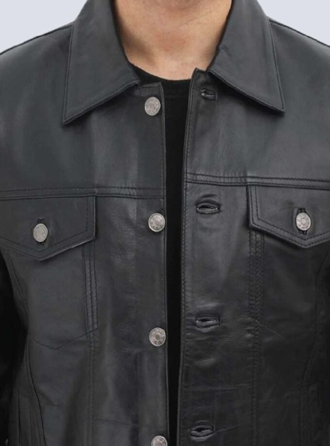 Fernando Black Leather Trucker Jacket