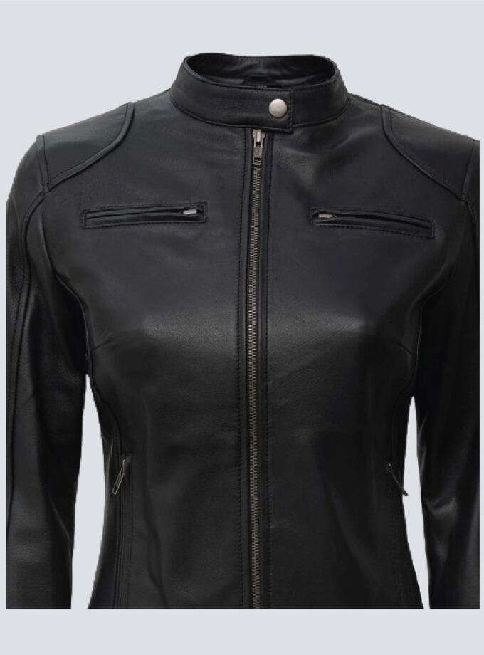 Dodge Black Womens Leather Biker Jacket