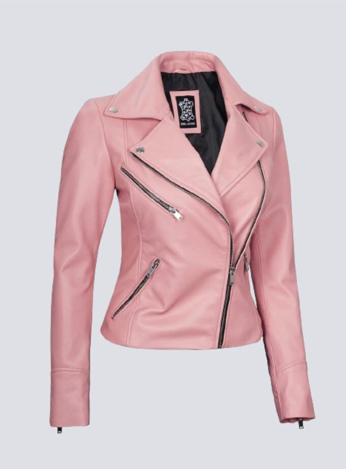 Ninfa Women Moto Style Real Leather Pink Jacket