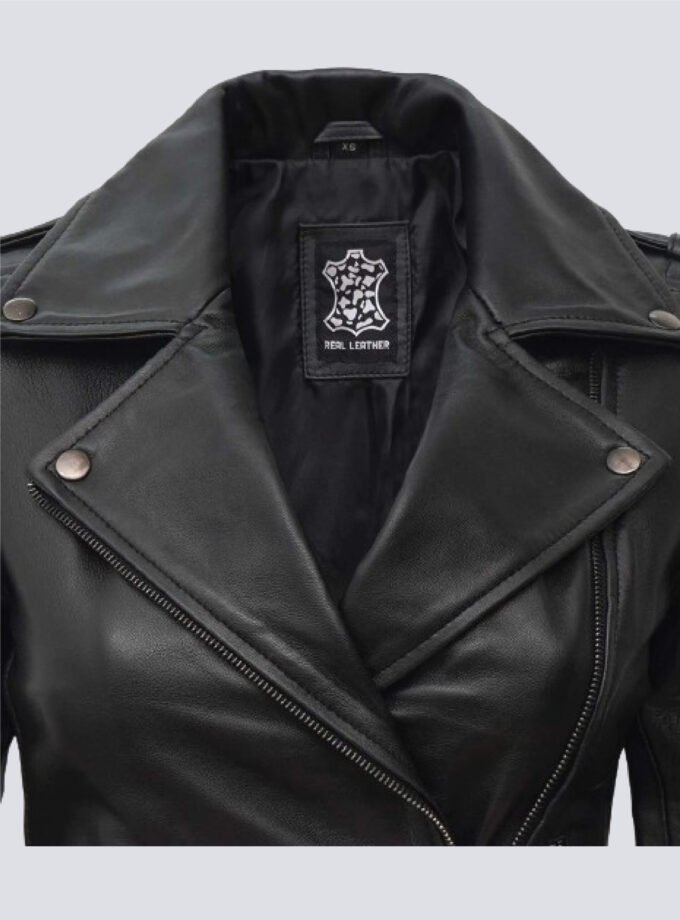 Kirsten Womens Black Asymmetrical Leather Biker Jacket