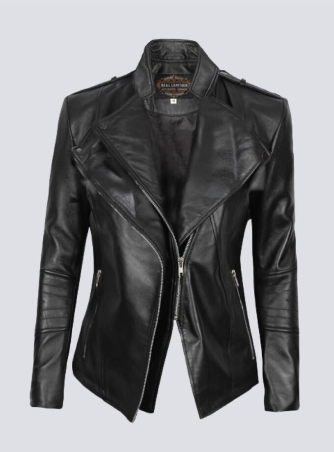 Monica Black Slim Fit Leather Jacket For Women