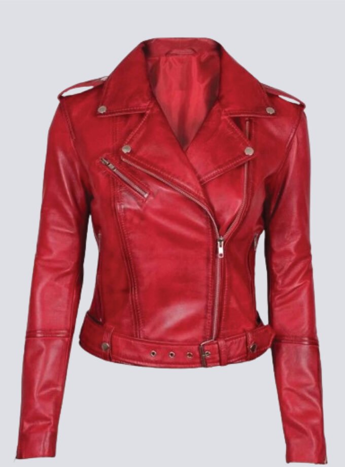 Margaret Red Ladies Biker Leather Jacket
