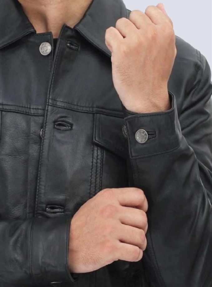 Fernando Black Leather Trucker Jacket