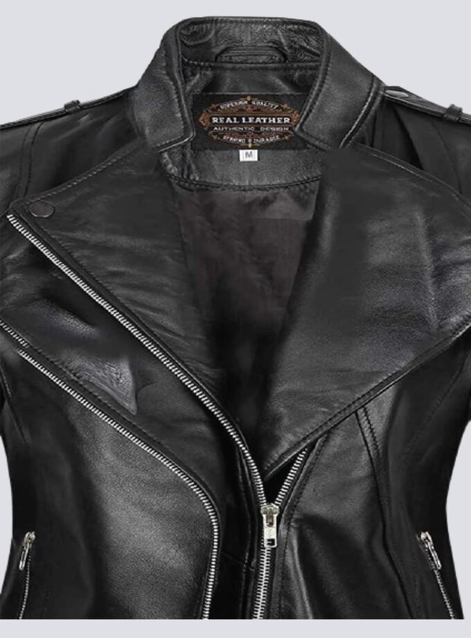 Monica Black Slim Fit Leather Jacket For Women