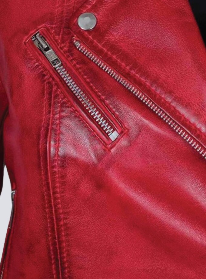Margaret Red Ladies Biker Leather Jacket