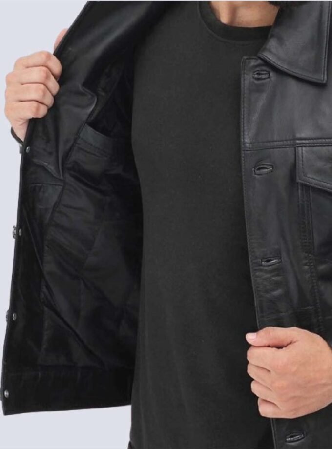 Fernando Black Leather Trucker Jacket