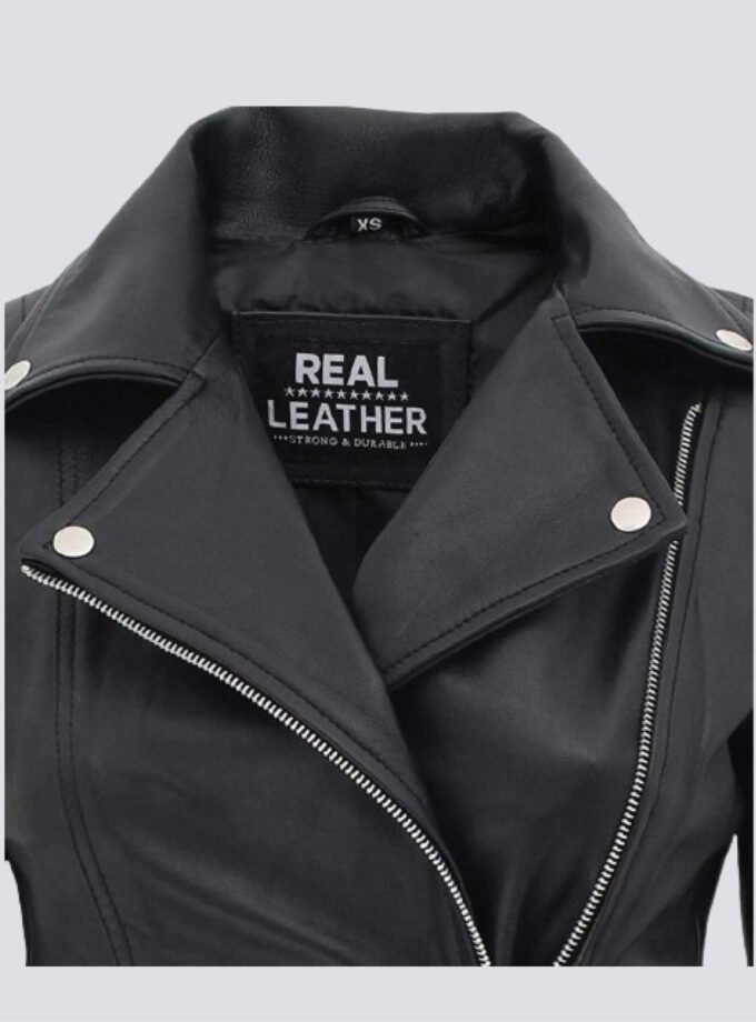 Bari Black Womens Premium Leather Biker Jacket
