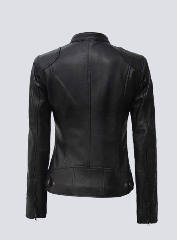 Dodge Black Womens Leather Biker Jacket