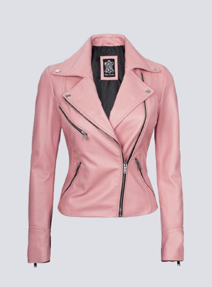 Ninfa Women Moto Style Real Leather Pink Jacket
