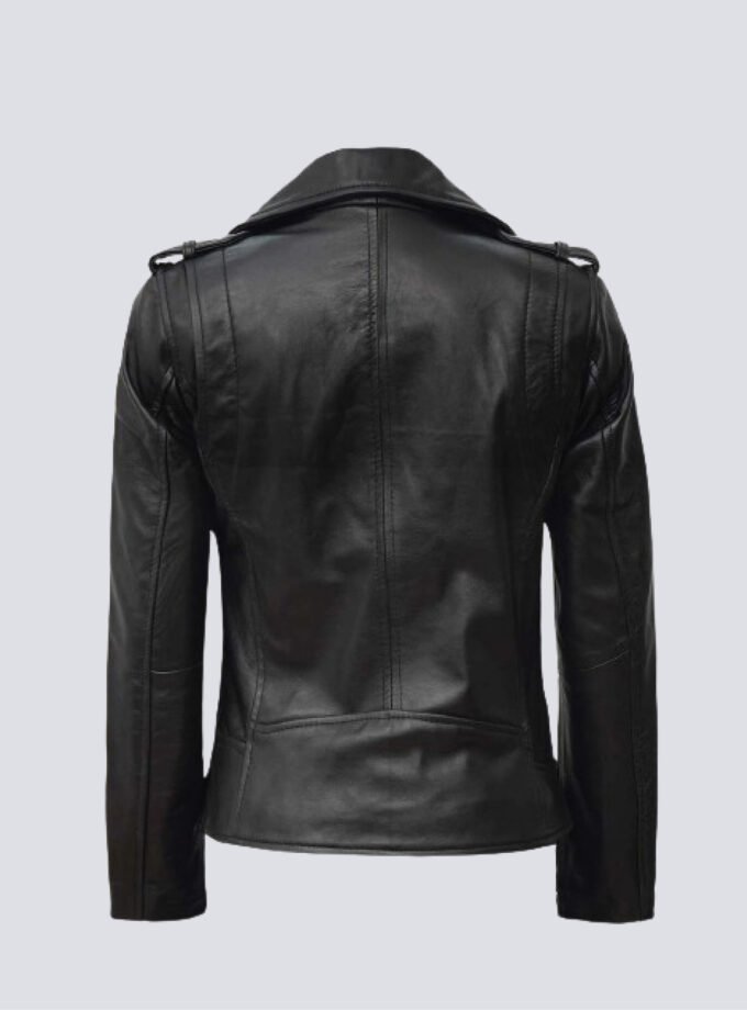 Kirsten Womens Black Asymmetrical Leather Biker Jacket