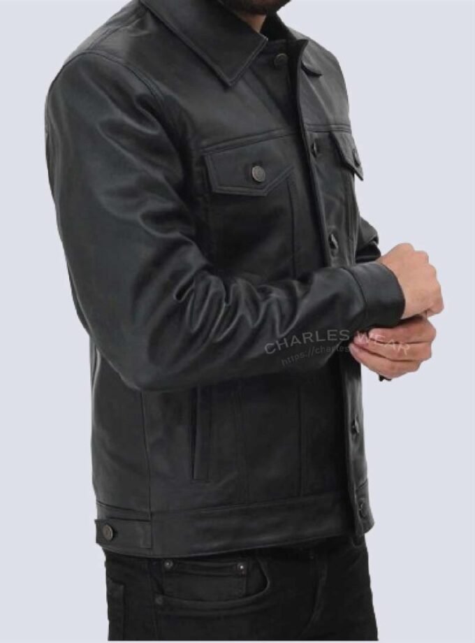 Fernando Black Leather Trucker Jacket