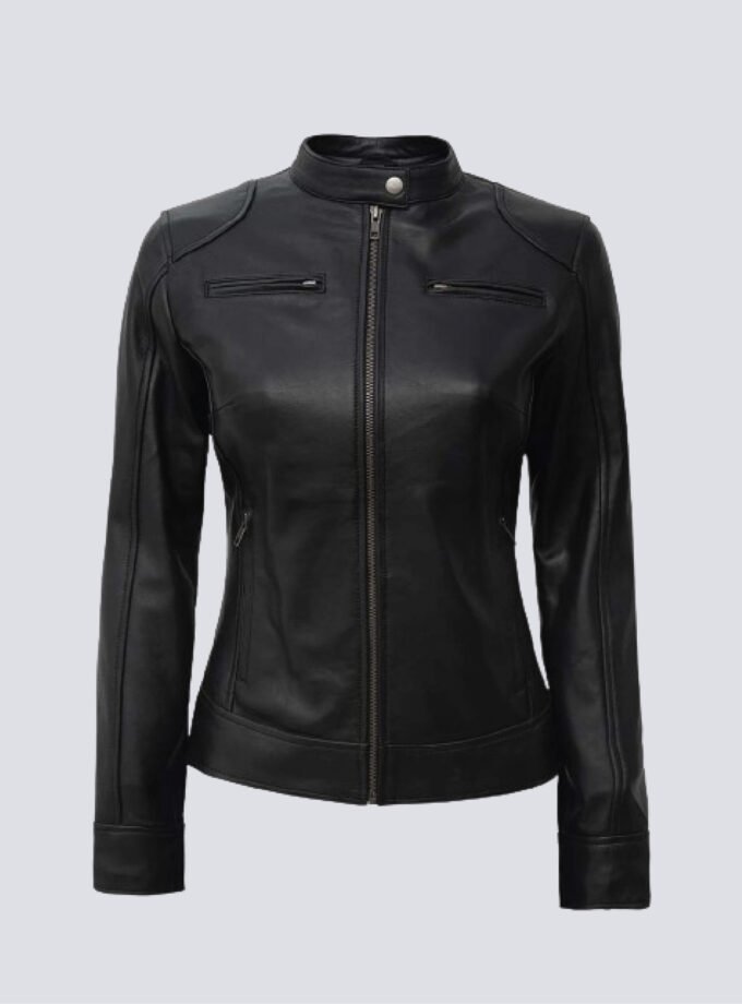 Dodge Black Womens Leather Biker Jacket