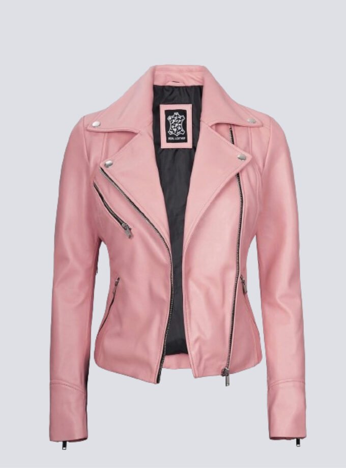 Ninfa Women Moto Style Real Leather Pink Jacket