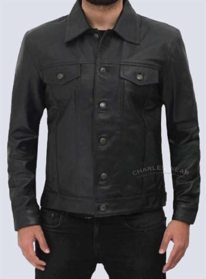 Fernando Black Leather Trucker Jacket
