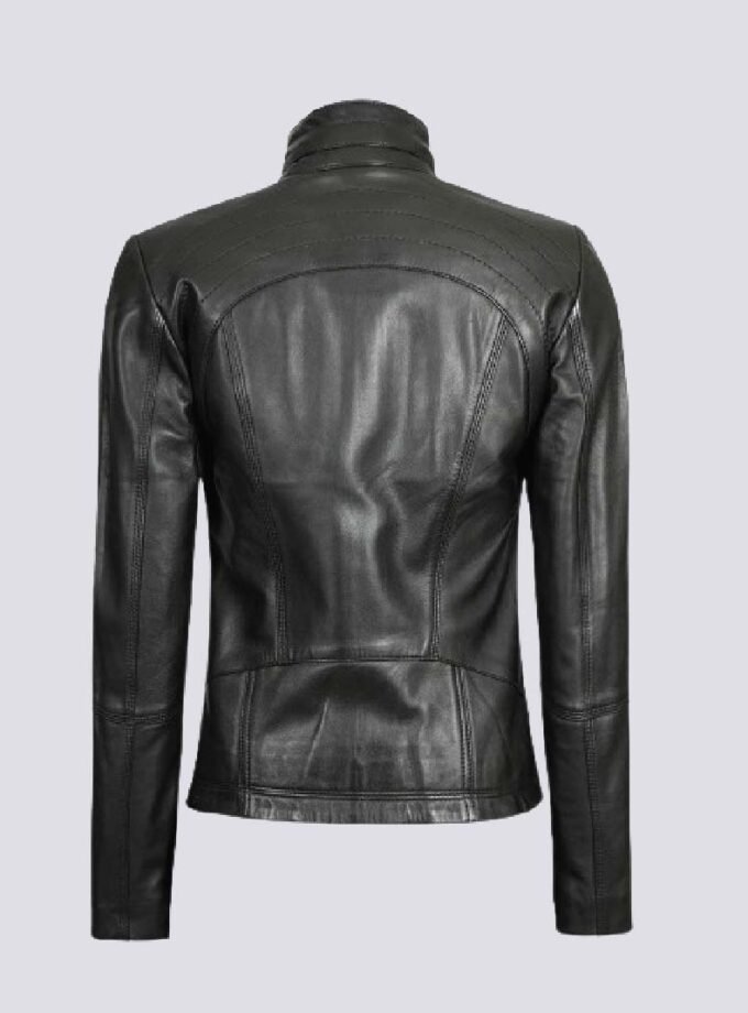 Acerra Women's Black Leather Cafe Racer Motorcycle Jacket