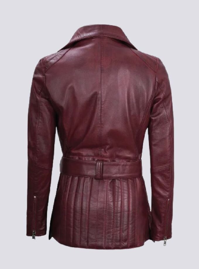 Womens Maroon Asymmetrical Real Leather Biker Jacket