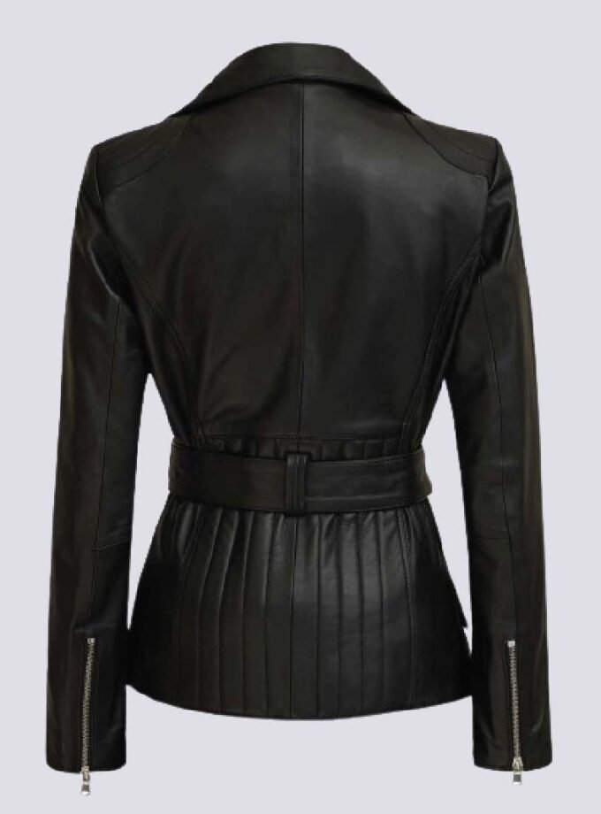 Victoria Womens Asymmetrical Black Leather Jacket