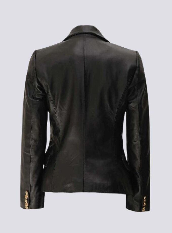 Kim Womens Black Leather Double Breasted Blazer