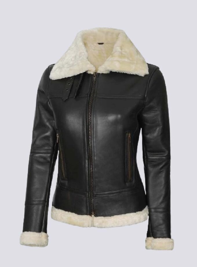 Women's Brown Shearling Leather Bomber Jacket