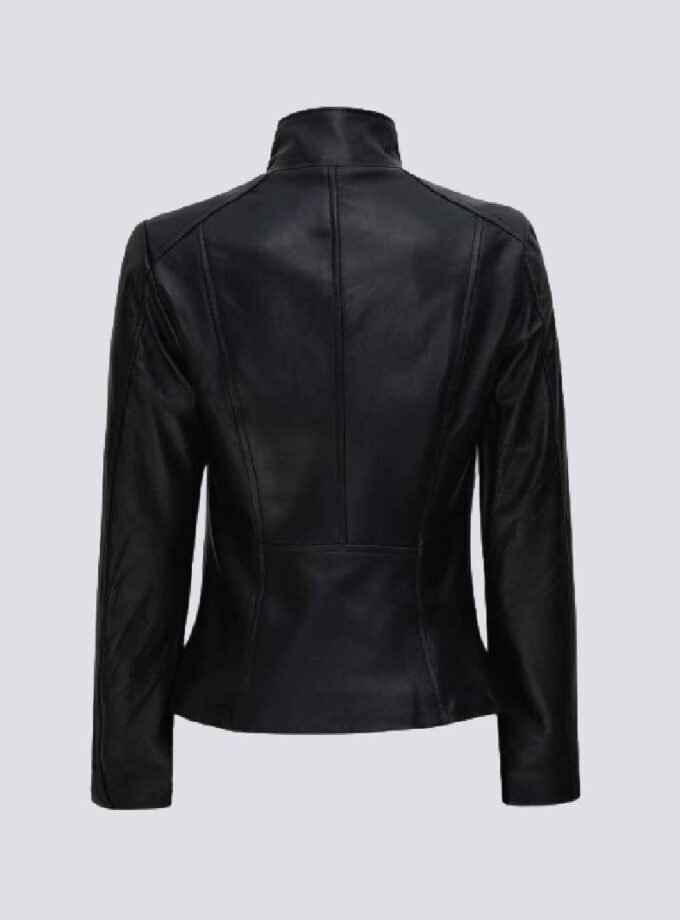 Arezzo Black Flap Closure Leather Cafe Racer Jacket