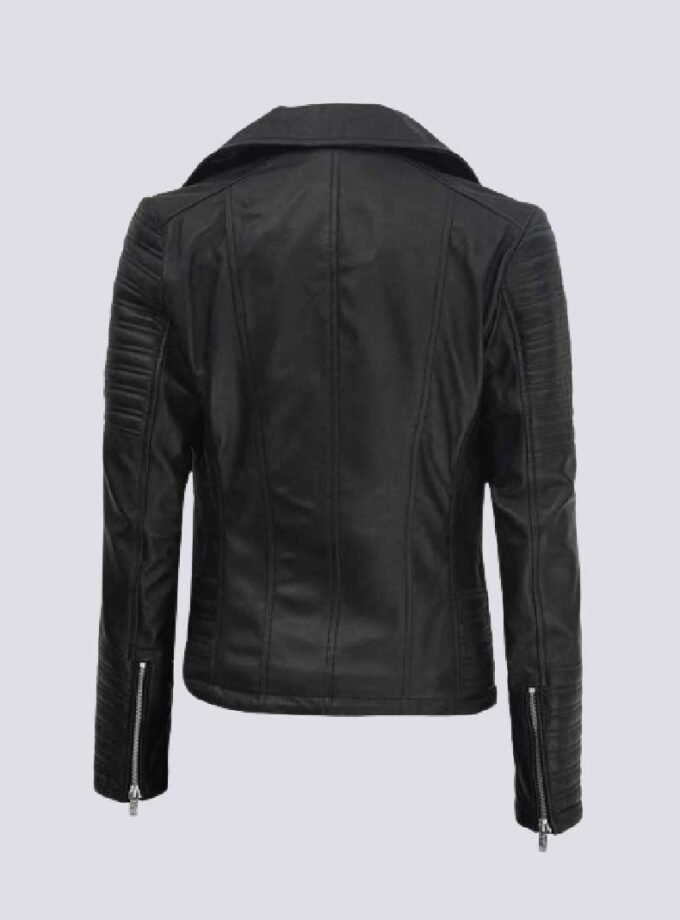 Womens Black Asymmetrical Motorcycle Leather Biker Jacket