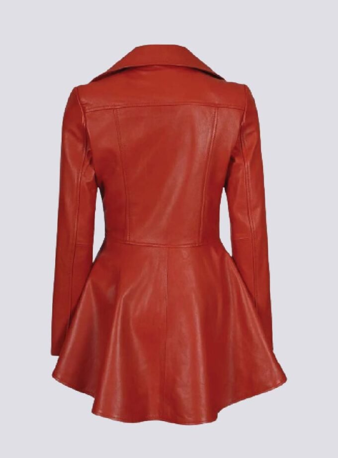 Womens Biker Style Red Premium Leather Peplum Jacket