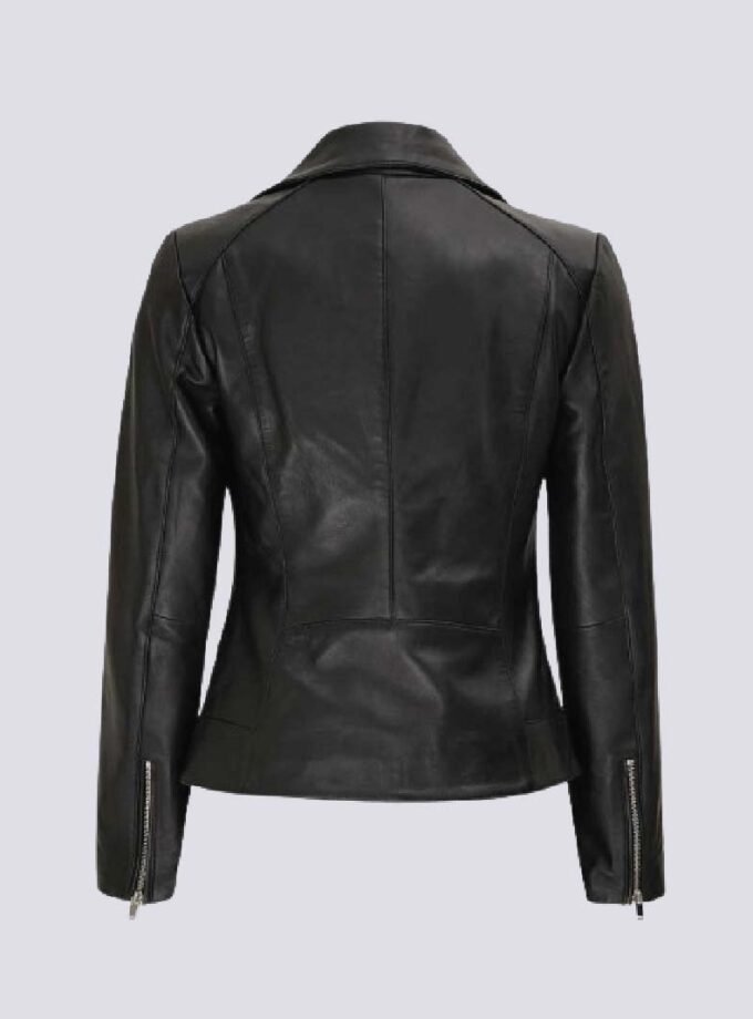 Womens Black Biker Asymmetrical Leather Jacket
