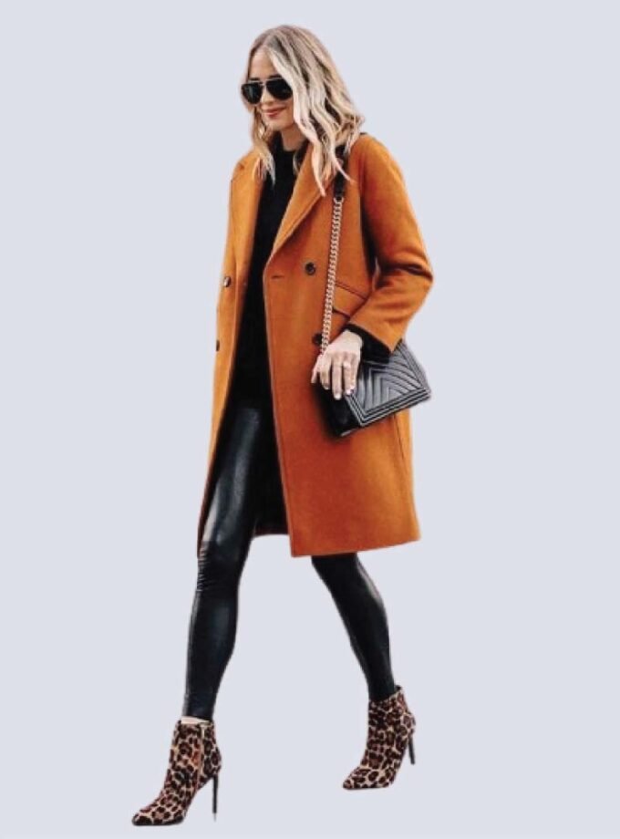 Womens Copper Brown Regular Fit Wool Coat