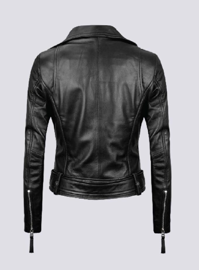 Women's Black Asymmetrical Real Leather Biker Jacket - Edgy Moto Style