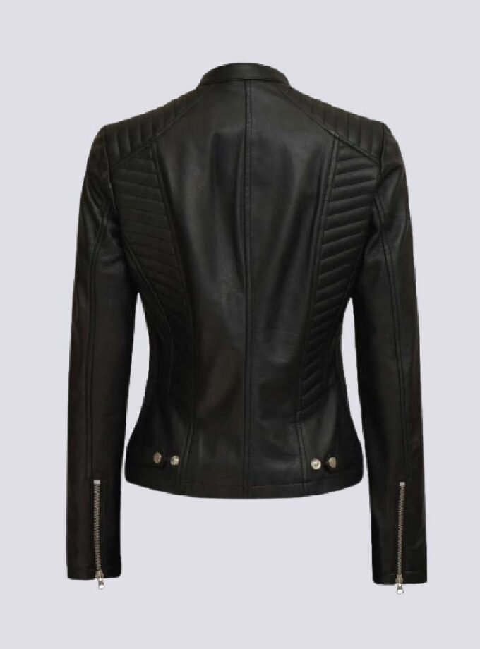 Womens Black Slim Fit Cafe Racer Real Leather Jacket