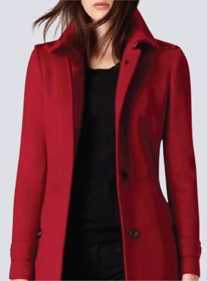 Women Luxurious Red Long Wool Coat For Winter