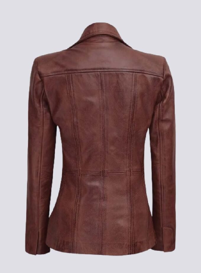 Cognac Brown Leather Blazer Women - Formal Wear