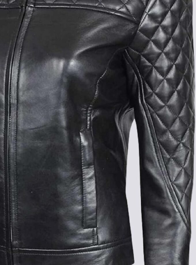 Womens Cafe Racer Quilted Real Leather Jacket