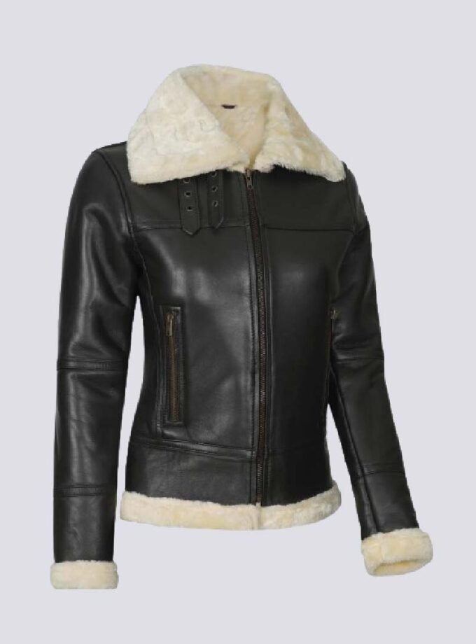 Women's Brown Shearling Leather Bomber Jacket