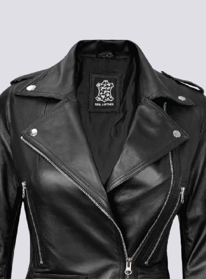 Womens Leather Asymmetrical Black Biker Jacket