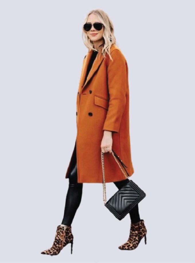 Womens Copper Brown Regular Fit Wool Coat