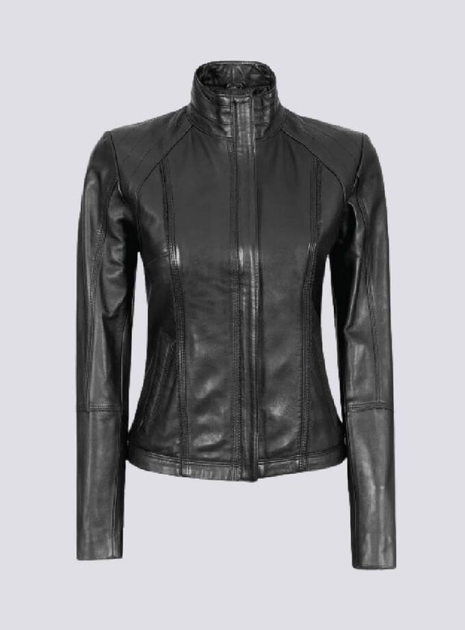 Acerra Women's Black Leather Cafe Racer Motorcycle Jacket