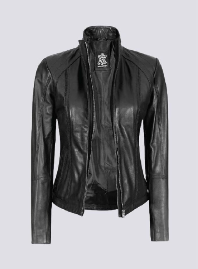 Acerra Women's Black Leather Cafe Racer Motorcycle Jacket