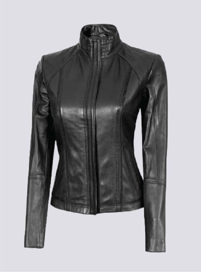Acerra Women's Black Leather Cafe Racer Motorcycle Jacket