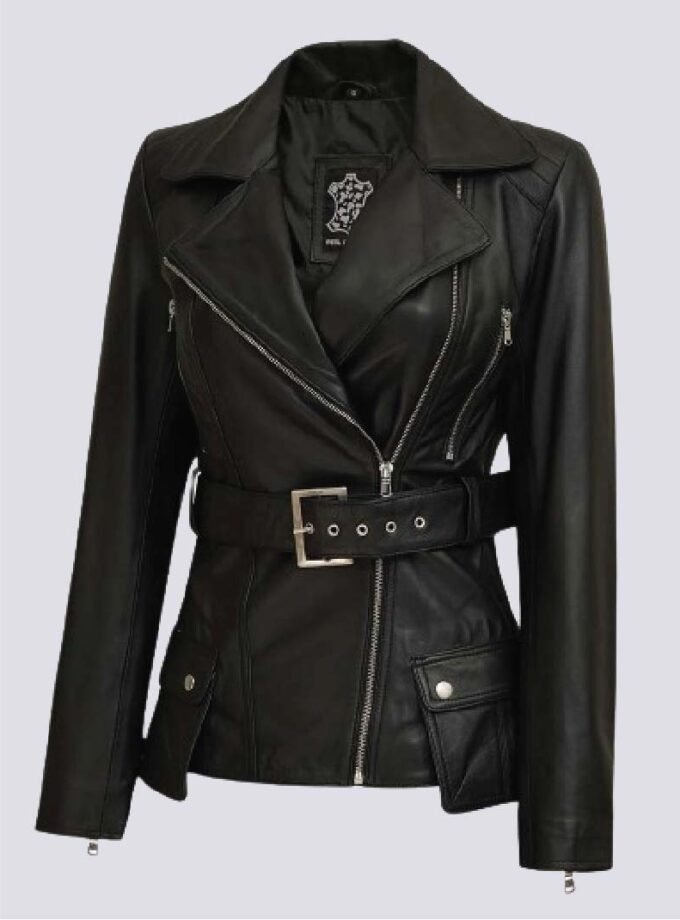 Victoria Womens Asymmetrical Black Leather Jacket