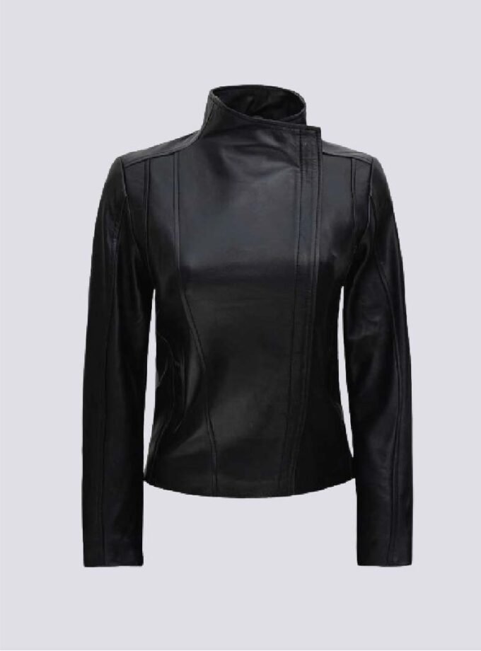 Arezzo Black Flap Closure Leather Cafe Racer Jacket